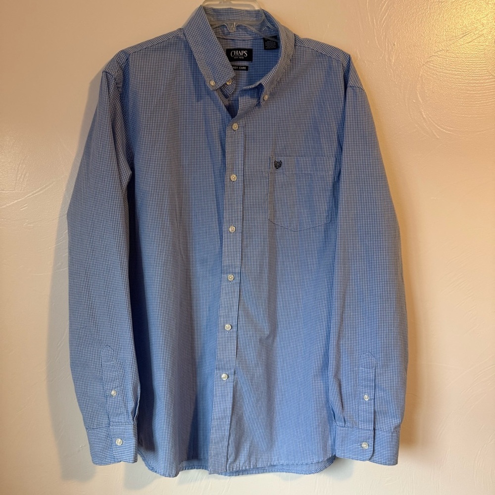 Men’s CHAPS Easy Care Long Sleeve Button Down Shirt Blue & White Size XL
